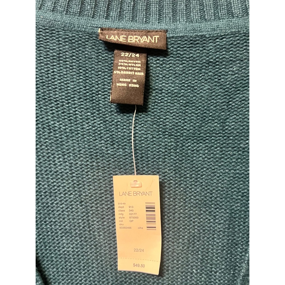 Lane Bryant 22/24 Teal Cable Knit Longline V Neck Sweater Rabbit Hair NWT Y2K - Picture 3 of 7